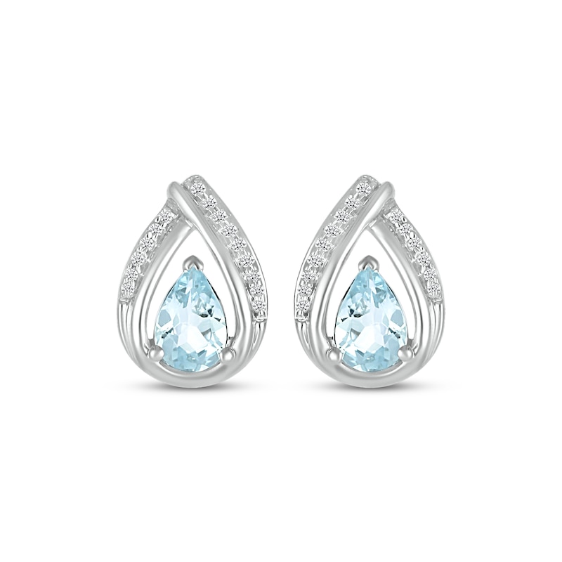 Main Image 2 of Pear-Shaped Aquamarine & Round-Cut Diamond Earrings 1/15 ct tw Sterling Silver