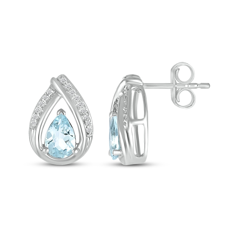 Main Image 3 of Pear-Shaped Aquamarine & Round-Cut Diamond Earrings 1/15 ct tw Sterling Silver