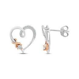 XO, from KAY Round-Cut Diamond Open Heart Earrings 1/15 ct tw Sterling Silver & 10K Rose Gold