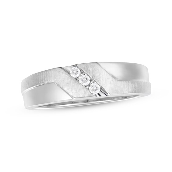 Men's Diamond Diagonal Three-Stone Wedding Band 1/15 ct tw 10K White Gold