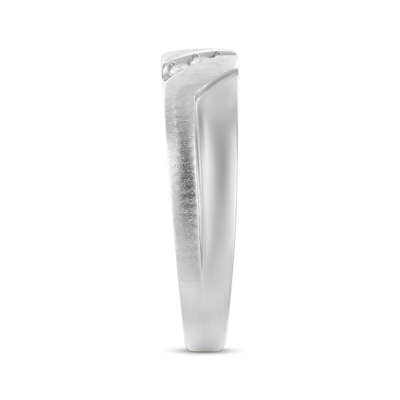 Men's Diamond Diagonal Three-Stone Wedding Band 1/15 ct tw 10K White Gold