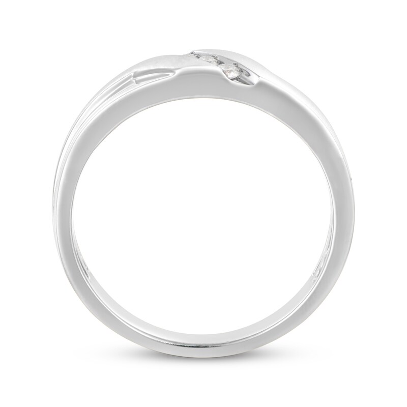 Men's Diamond Diagonal Three-Stone Wedding Band 1/15 ct tw 10K White Gold
