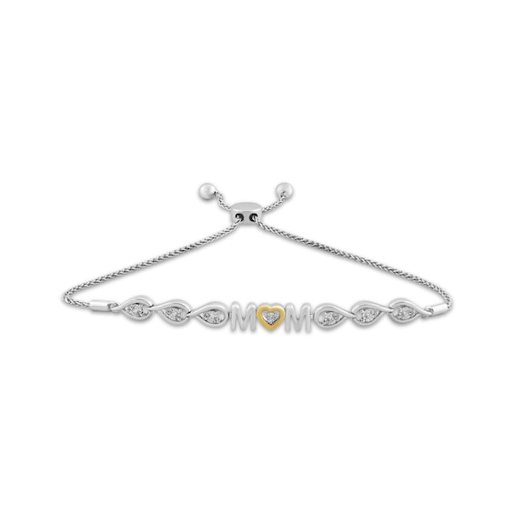 Diamond "Mom" Bolo Bracelet 1/10 ct tw Sterling Silver & 10K Yellow Gold