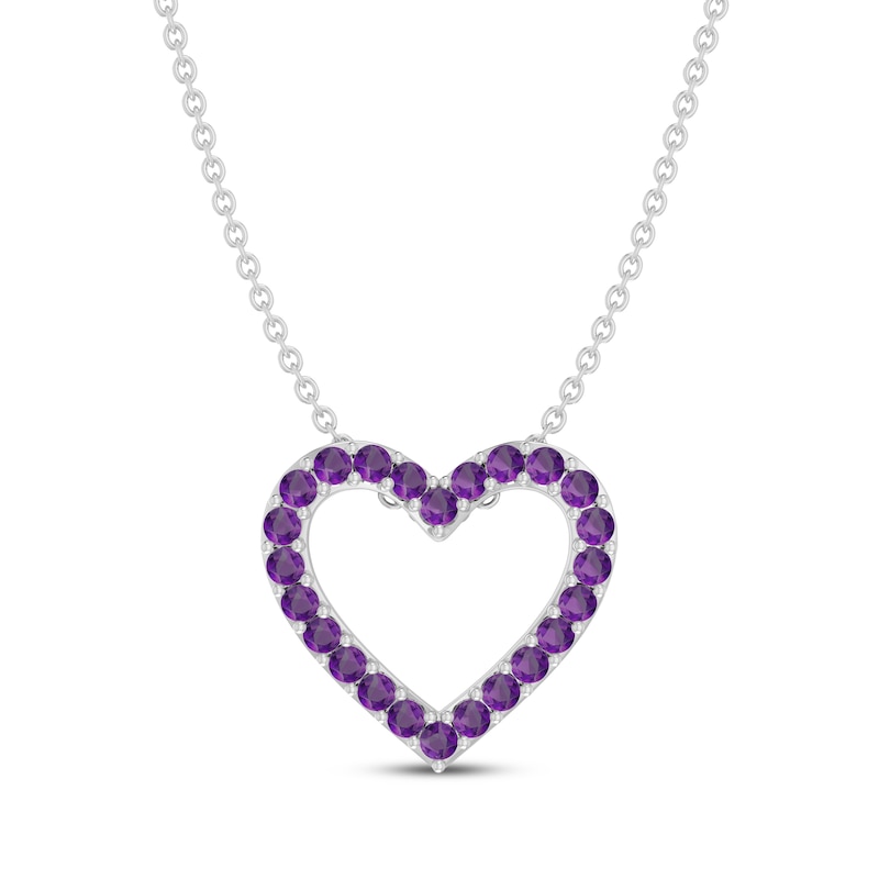 Main Image 1 of Amethyst Heart Necklace Sterling Silver 18"