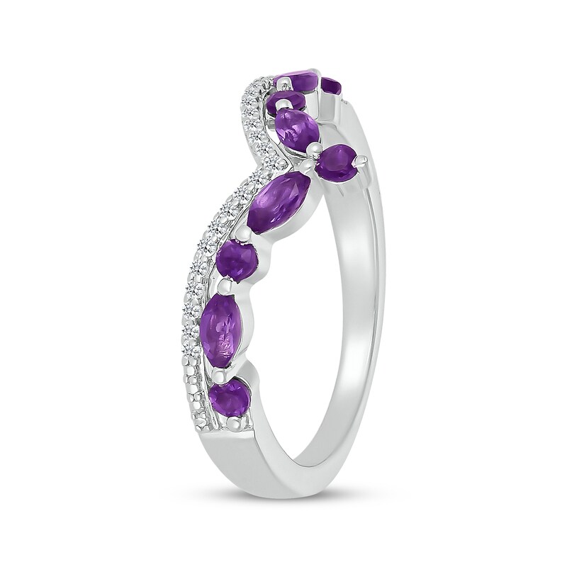 Main Image 2 of Marquise & Round-Cut Amethyst, White Lab-Created Sapphire Chevron Ring Sterling Silver