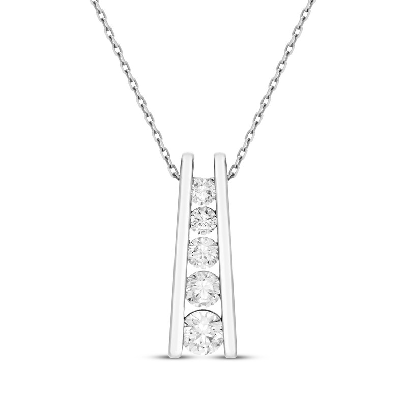 Main Image 1 of Diamond Ladder Necklace 1 ct tw 10K White Gold 18"
