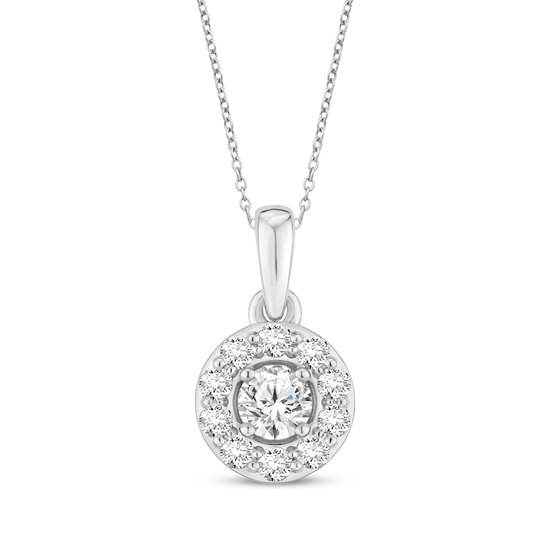 Main Image 1 of Diamond Halo Necklace 1/2 ct tw 10K White Gold 18"