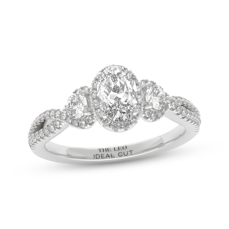 Main Image 1 of THE LEO Ideal Cut Diamond Oval Three-Stone Engagement Ring 1 ct tw 14K White Gold