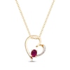 Thumbnail Image 1 of Natural Oval-Cut Ruby & Diamond Accent Tilted Heart Necklace 10K Yellow Gold 18"