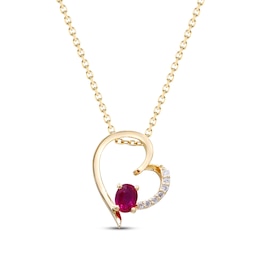 Natural Oval-Cut Ruby & Diamond Accent Tilted Heart Necklace 10K Yellow Gold 18"