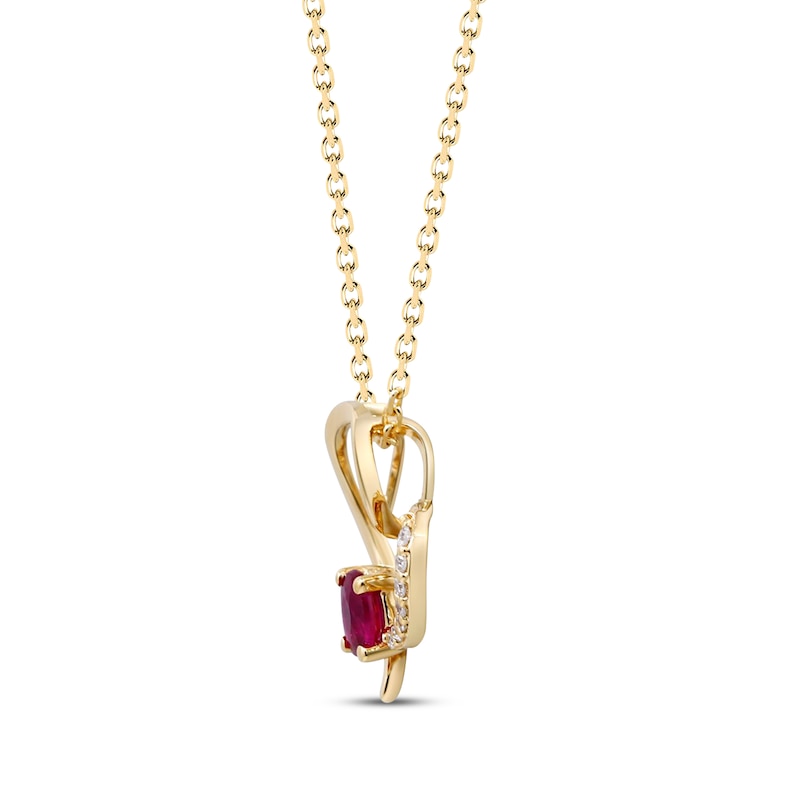 Main Image 2 of Natural Oval-Cut Ruby & Diamond Accent Tilted Heart Necklace 10K Yellow Gold 18"