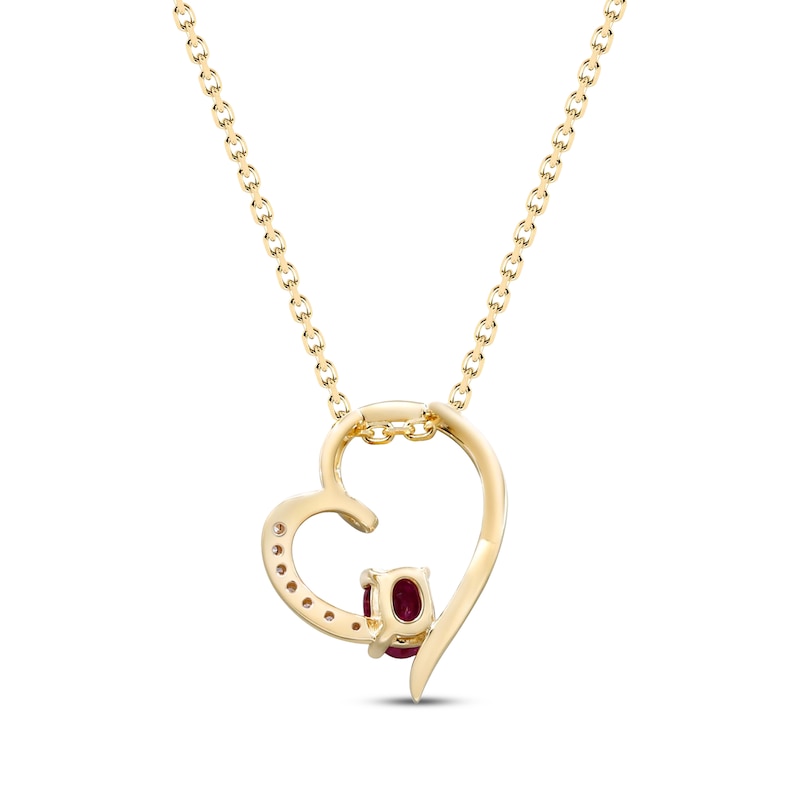 Main Image 3 of Natural Oval-Cut Ruby & Diamond Accent Tilted Heart Necklace 10K Yellow Gold 18"