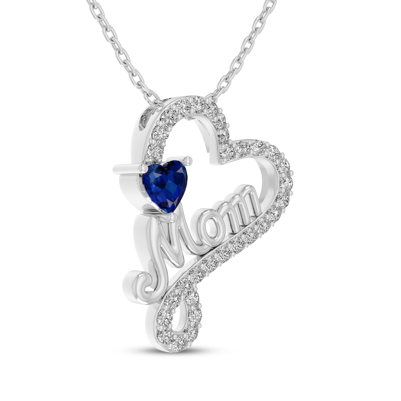 Main Image 2 of Heart-Shaped Blue Lab-Created Sapphire & White Lab-Created Sapphire "Mom" Necklace Sterling Silver 18"