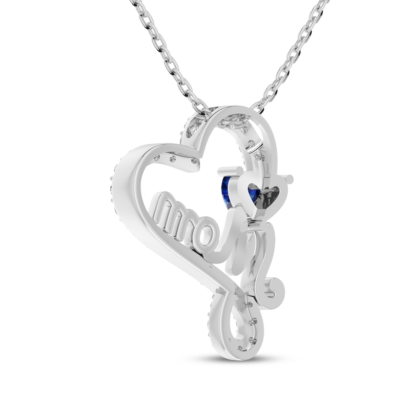 Main Image 3 of Heart-Shaped Blue Lab-Created Sapphire & White Lab-Created Sapphire "Mom" Necklace Sterling Silver 18"