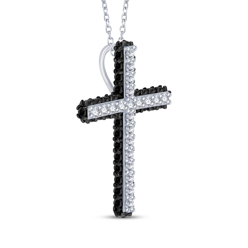 Main Image 2 of Black & White Diamond Cross Necklace 1/2 ct tw 10K White Gold