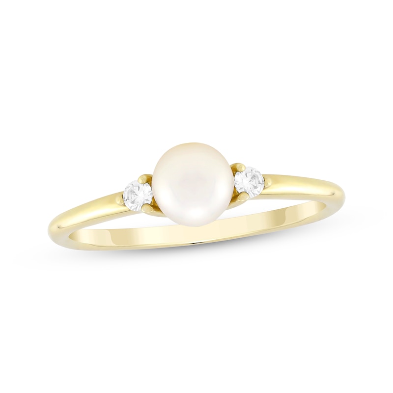 Main Image 1 of Cultured Pearl & Diamond Ring 1/15 ct tw 10K Yellow Gold