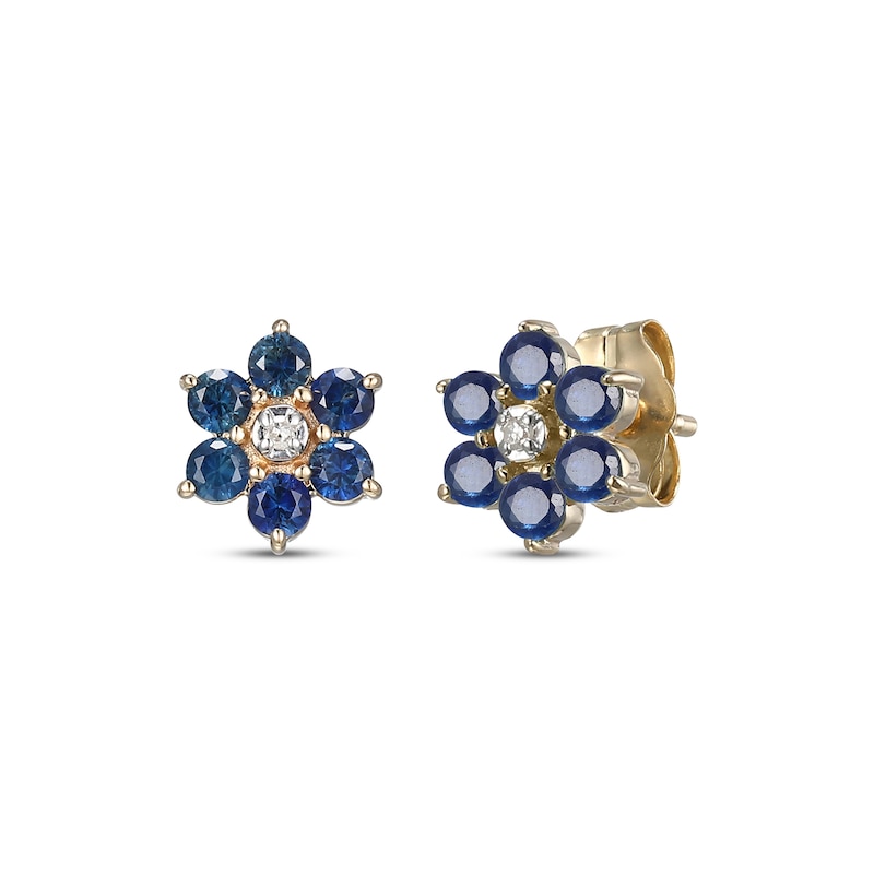 14K White Gold Genuine Blue Sapphire And Diamond Post Flower Earrings 14K White Gold Genuine Blue Sapphire And Diamond Post Flower Earrings