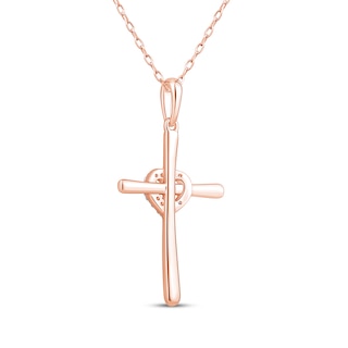 Diamond Heart Cross with Heart Necklace 1/20 ct tw 10K Rose Gold