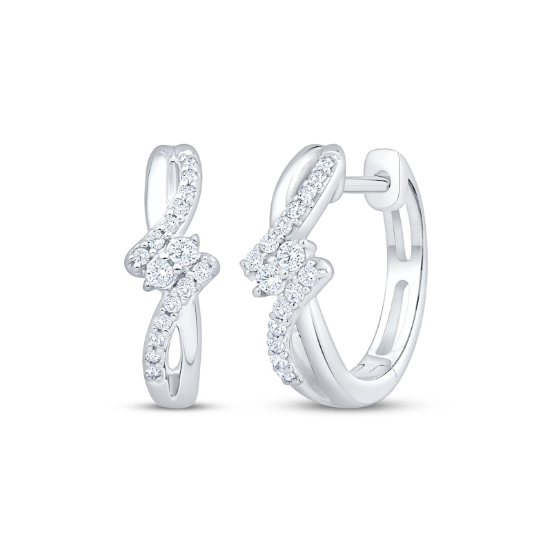 Main Image 1 of Diamond Bypass Hoop Earrings 1/6 ct tw 10K White Gold