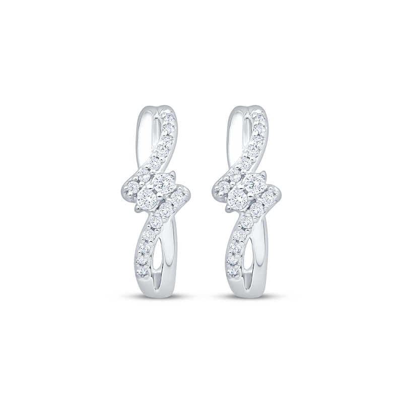 Main Image 2 of Diamond Bypass Hoop Earrings 1/6 ct tw 10K White Gold