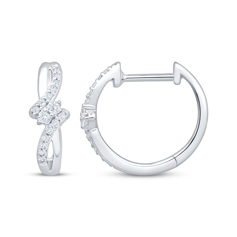 Main Image 3 of Diamond Bypass Hoop Earrings 1/6 ct tw 10K White Gold