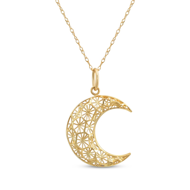 Main Image 1 of Crescent Moon Openwork Necklace 14K Yellow Gold 18"