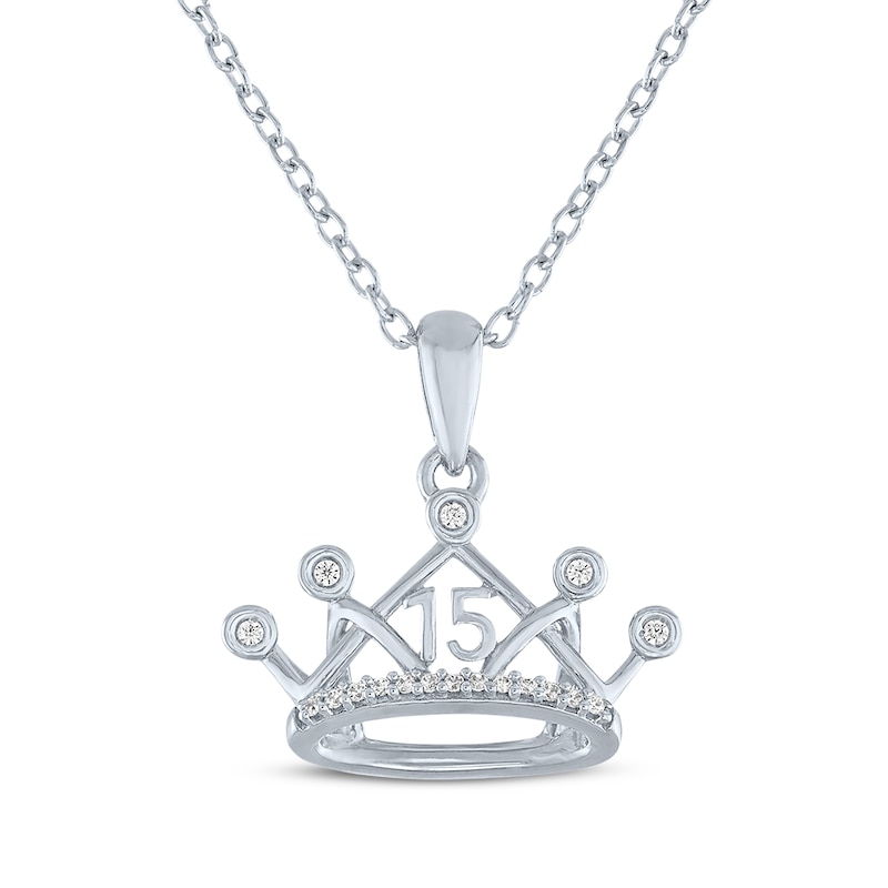 Main Image 2 of Diamond Accent Quinceañera Crown & 15 Necklace Sterling Silver 18"