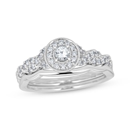 Adore Round-Cut Diamond Halo Milgrain Bridal Set 3/4 ct tw 10K White Gold