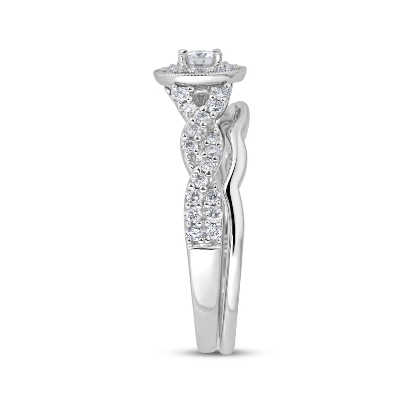Main Image 3 of Adore Round-Cut Diamond Halo Milgrain Bridal Set 3/4 ct tw 10K White Gold
