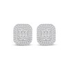 Thumbnail Image 2 of Baguette & Round-Cut Multi-Diamond Cushion Halo Stud Earrings 3/4 ct tw 10K White Gold