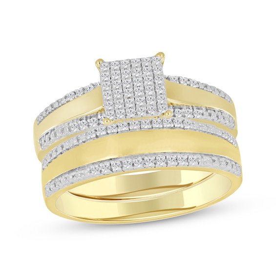 Adore Multi-Diamond Square Bridal Set 1/8 ct tw 10K Yellow Gold