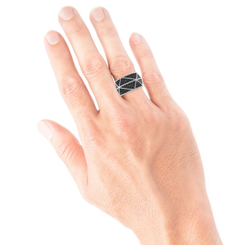 Main Image 4 of Men's Black Diamond Geometric Triangles Ring 1-1/2 ct tw Sterling Silver
