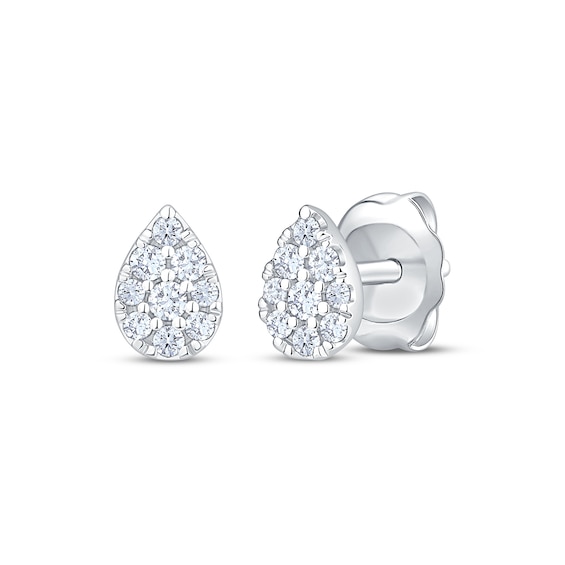 Multi-Diamond Teardrop Stud Earrings 1/6 ct tw 10K White Gold