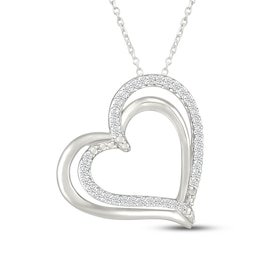 Diamond Double Tilted Heart Necklace 1/8 ct tw Sterling Silver 18"