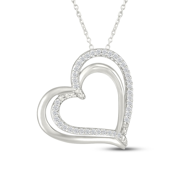 Diamond Double Tilted Heart Necklace 1/8 ct tw Sterling Silver 18"