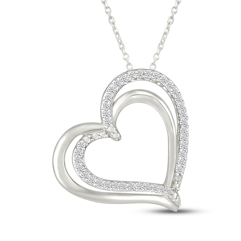 Main Image 1 of Diamond Double Tilted Heart Necklace 1/8 ct tw Sterling Silver 18"