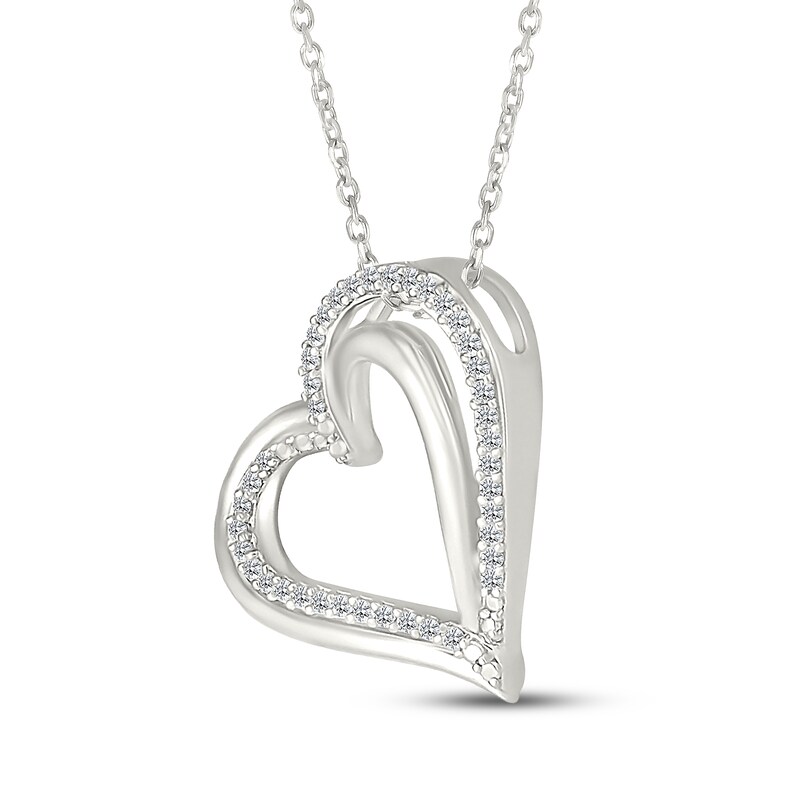 Main Image 2 of Diamond Double Tilted Heart Necklace 1/8 ct tw Sterling Silver 18"