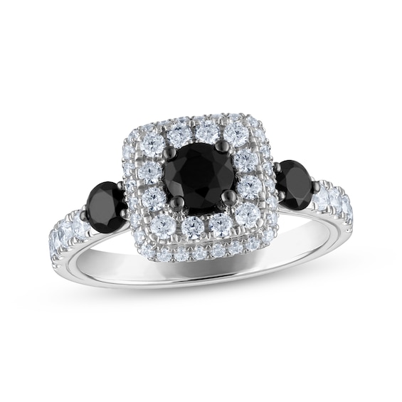 Adore Round-Cut Black & White Diamond Double Halo Engagement Ring 1-1/2 ct tw 14K White Gold