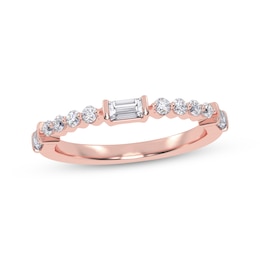 Adore Round and Baguette-Cut Diamond Stackable Anniversary Ring 1/4 ct tw 14K Rose Gold