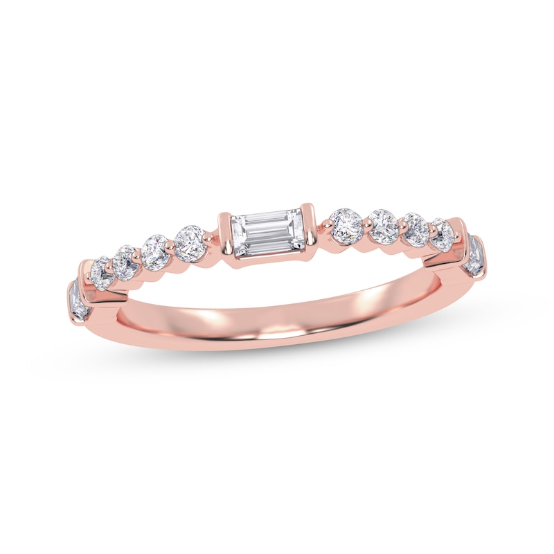 Main Image 1 of Adore Round and Baguette-Cut Diamond Anniversary Ring 1/4 ct tw 14K Rose Gold