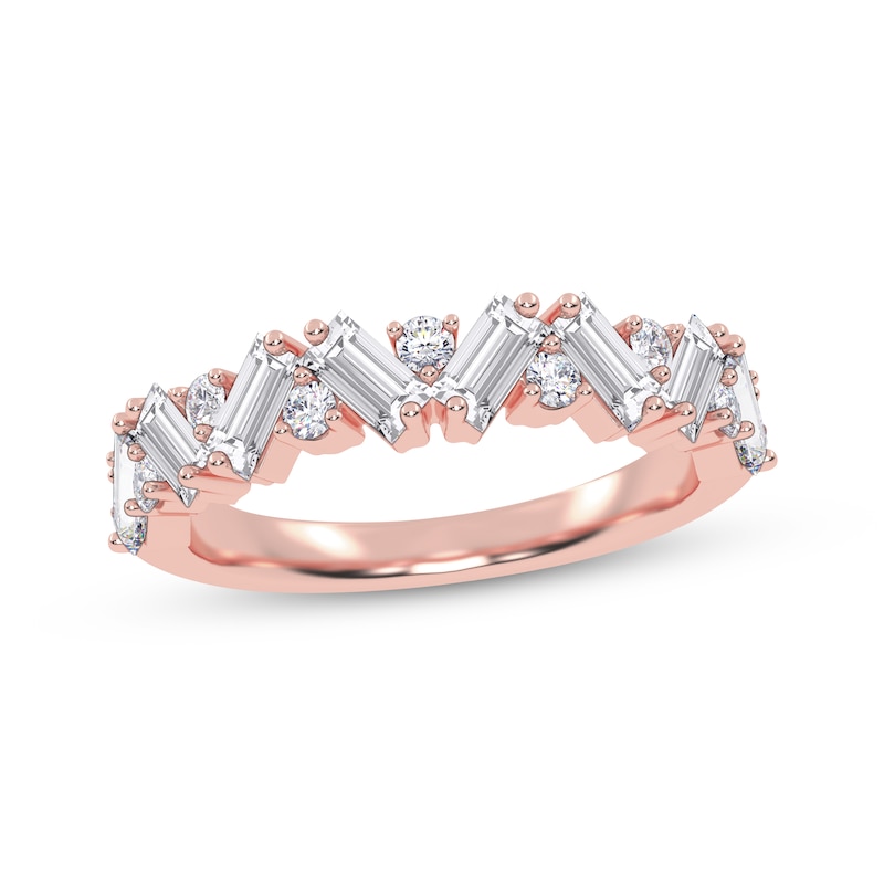 Main Image 1 of Adore Baguette & Round-Cut Diamond Zigzag Stackable Anniversary Ring 1/2 ct tw 14K Rose Gold
