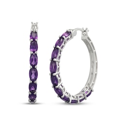 Oval-Cut Amethyst Hoop Earrings Sterling Silver