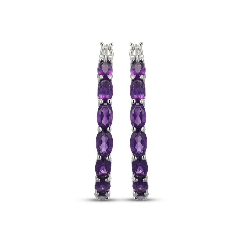Main Image 2 of Oval-Cut Amethyst Hoop Earrings Sterling Silver