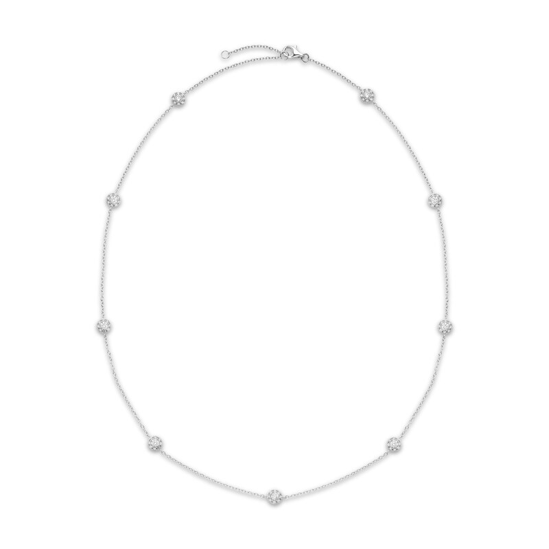 Main Image 1 of Diamond Halo Station Necklace 3/4 ct tw 14K White Gold 18"