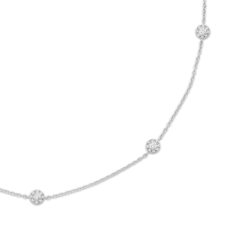 Main Image 2 of Diamond Halo Station Necklace 3/4 ct tw 14K White Gold 18"