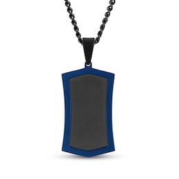 Men's Dog Tag Necklace Black & Blue Ion-Plated Stainless Steel 24"