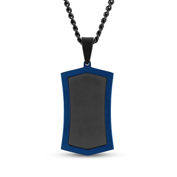 Men's Dog Tag Necklace Black & Blue Ion-Plated Stainless Steel 24"