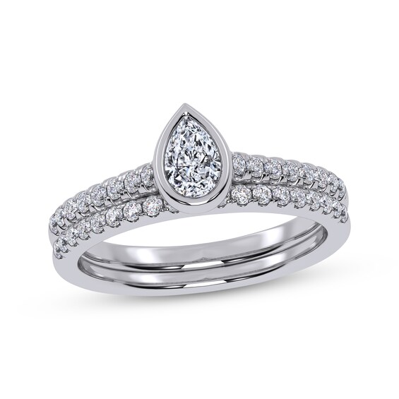 Adore Pear-Shaped Diamond Bezel-Set Bridal Set 1/2 ct tw 14K White Gold