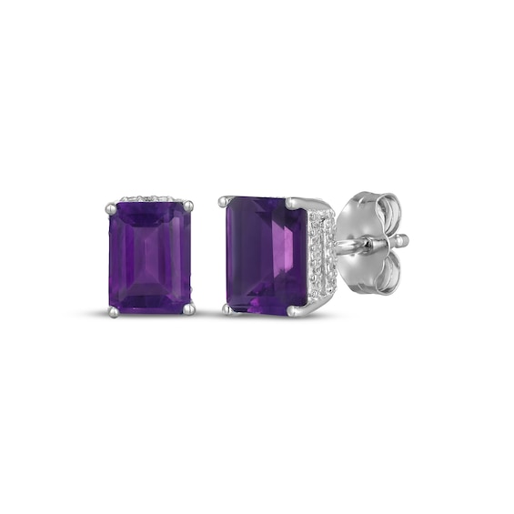 Emerald-Cut Amethyst & White Lab-Created Sapphire Hidden Halo Stud Earrings Sterling Silver