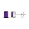Thumbnail Image 3 of Emerald-Cut Amethyst & White Lab-Created Sapphire Hidden Halo Stud Earrings Sterling Silver